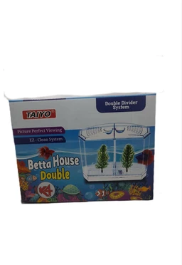 Taiyo Double House Betta/Fighter Fish Tank|Acrylic|With LED Light - Green, 1.5 Litre