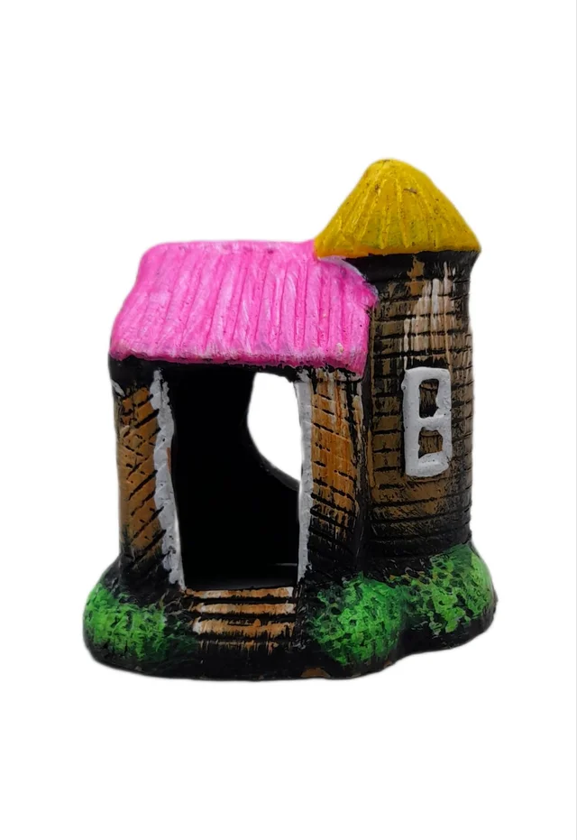 Small House Showpiece For Aquarium Decoration|Terracotta Made - 4 Inch