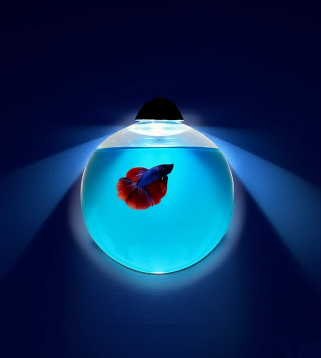 Aqua Green Pet Wall Hanging Betta Fish Aquarium – Crystal Clear Plastic Fish Bowl with Free LED Light - 8 Inch