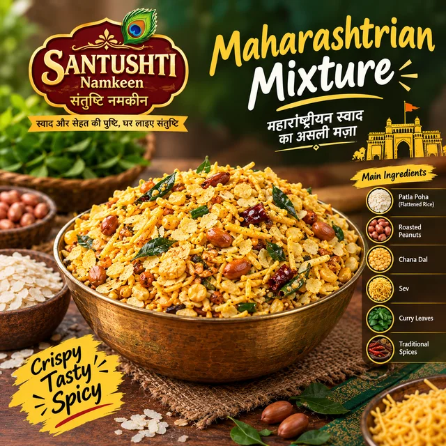 Santushti namkeen Marathi patla poha mixture, 400 gms, made in groundnut oil - 400 gms