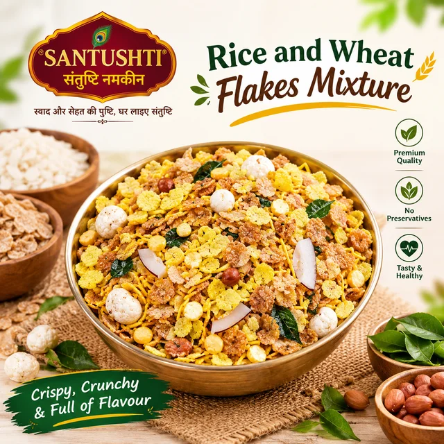 Santushti namkeen Rice and wheat flakes mixture with khopra and makhana, 200 gms