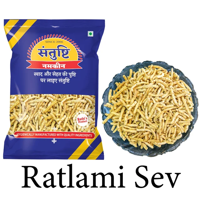 SANTUSHTI NAMKEEN | RATLAMI SEV |Crispy and Flavorful Snack with added Laung Flavour, Made in Groundnut Oil - 400 Gms