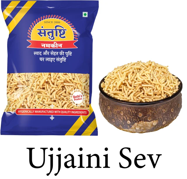 SANTUSHTI NAMKEEN | UJJAINI SEV | POHA SEV | Crispy & Medium Spicy, Made in Groundnut Oil - 400 gms