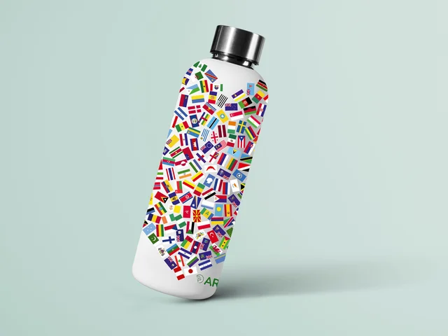 980ml Arima UV & 3D Printed - World Flag - Heart - White