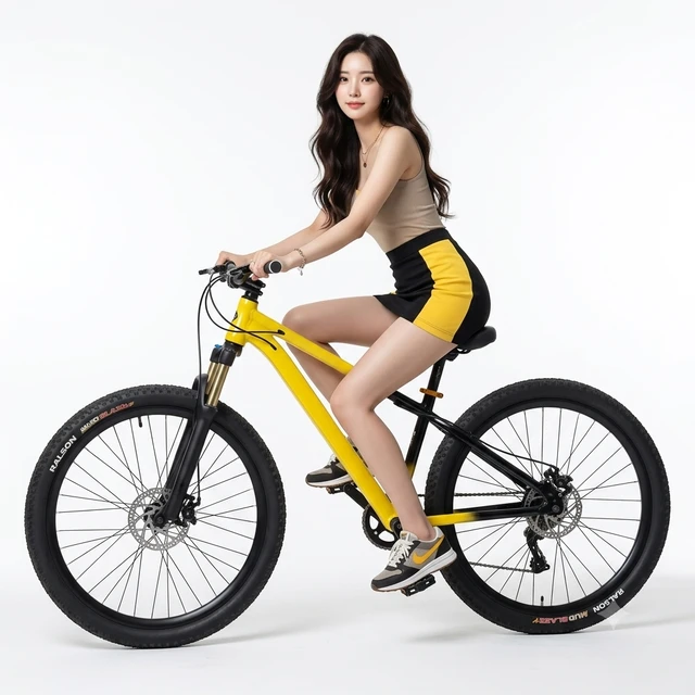 Custom Build Yellow and Black MTB Stunt Cycle 14' down frame. Alloy Locking-out Suspension Fork 1/7 speed gear and alloy 780mm long alloy handle