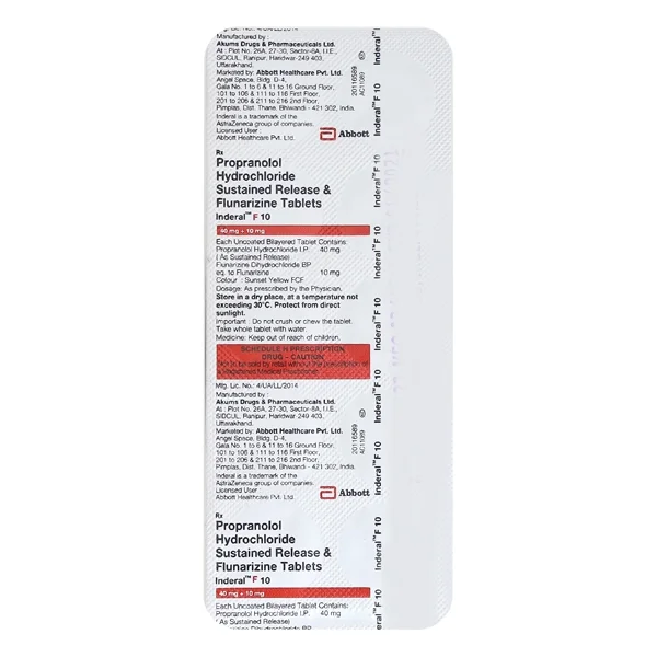 Inderal F 10 Tablet - Prescription Required