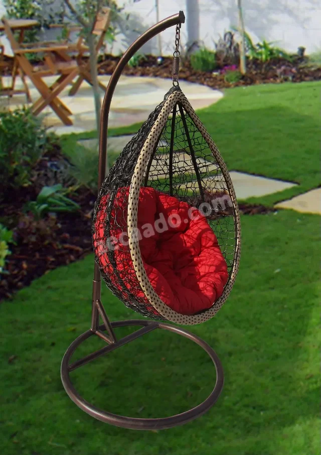 Andy Garden & outdoor swing chair in Brown & Fawn with Red Cushion