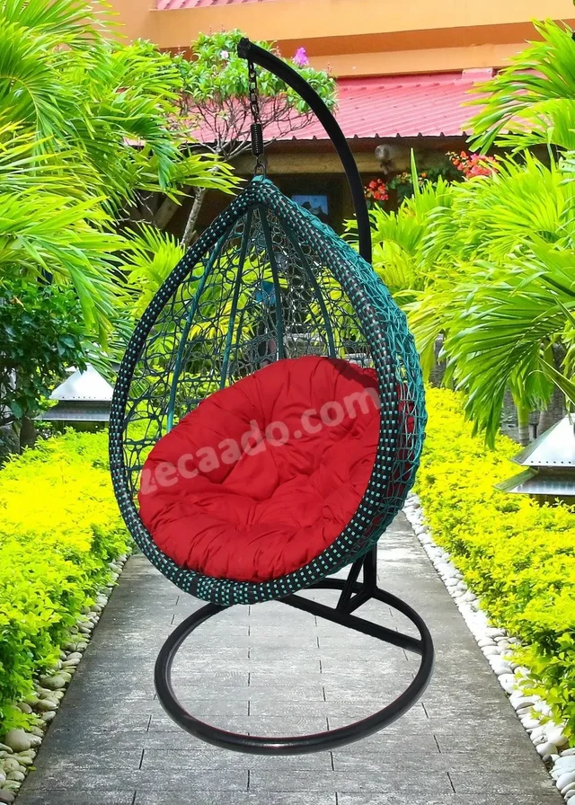 Aqua outdoor & indoor swing chair in Turquoise & Black with Red Cushion