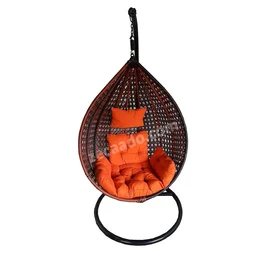 Zecado Bucket Swing Chair for Garden & Outdoor in Brown & Tan, Dual Tone with Orange Sofa Cushion - Orange