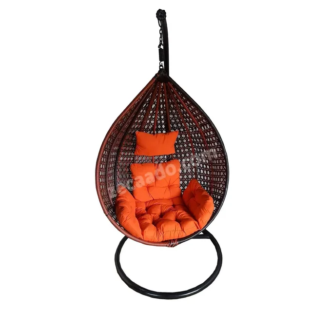 Zecado Bucket Swing Chair for Garden & Outdoor in Brown & Tan, Dual Tone with Orange Sofa Cushion - Orange