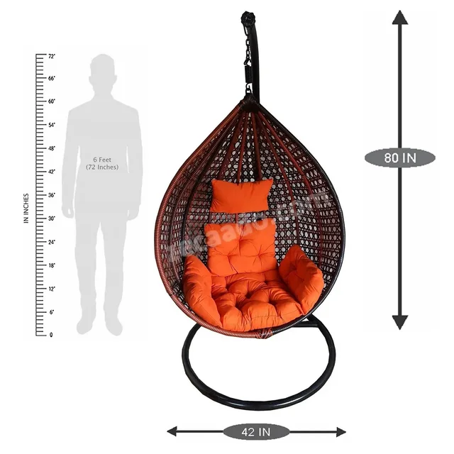 Zecado Bucket Swing Chair for Garden & Outdoor in Brown & Tan, Dual Tone with Orange Sofa Cushion - Orange
