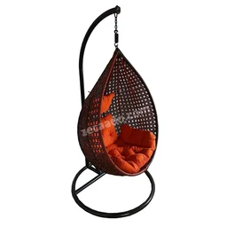 Zecado Bucket Swing Chair for Garden & Outdoor in Brown & Tan, Dual Tone with Orange Sofa Cushion - Orange