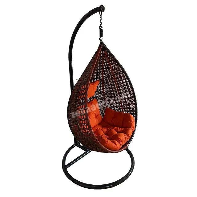 Zecado Bucket Swing Chair for Garden & Outdoor in Brown & Tan, Dual Tone with Orange Sofa Cushion - Orange