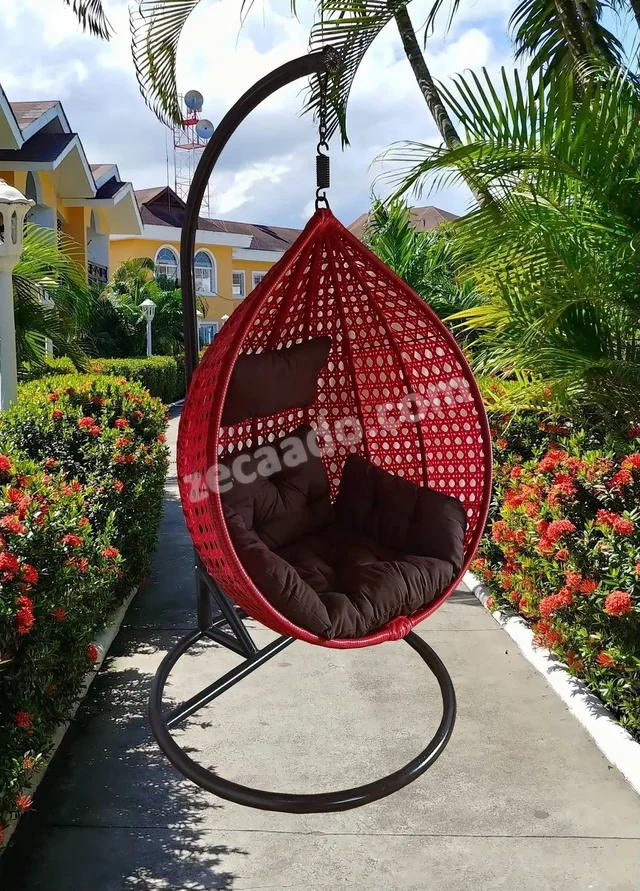 Zecado Bucket Swing Chair for Garden & Outdoor in Red with Brown Sofa Cushion - Red