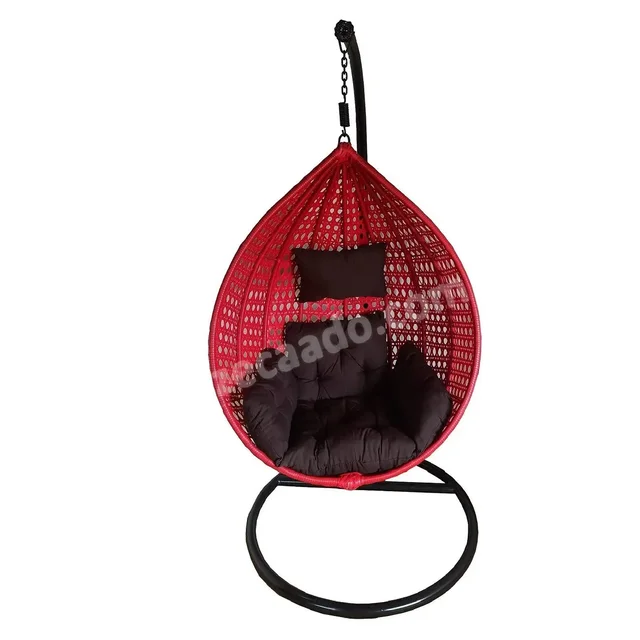 Zecado Bucket Swing Chair for Garden & Outdoor in Red with Brown Sofa Cushion - Red