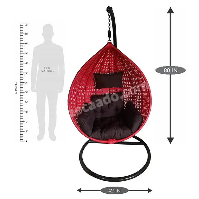 Zecado Bucket Swing Chair for Garden & Outdoor in Red with Brown Sofa Cushion - Red