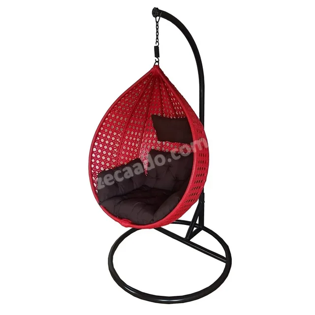 Zecado Bucket Swing Chair for Garden & Outdoor in Red with Brown Sofa Cushion - Red