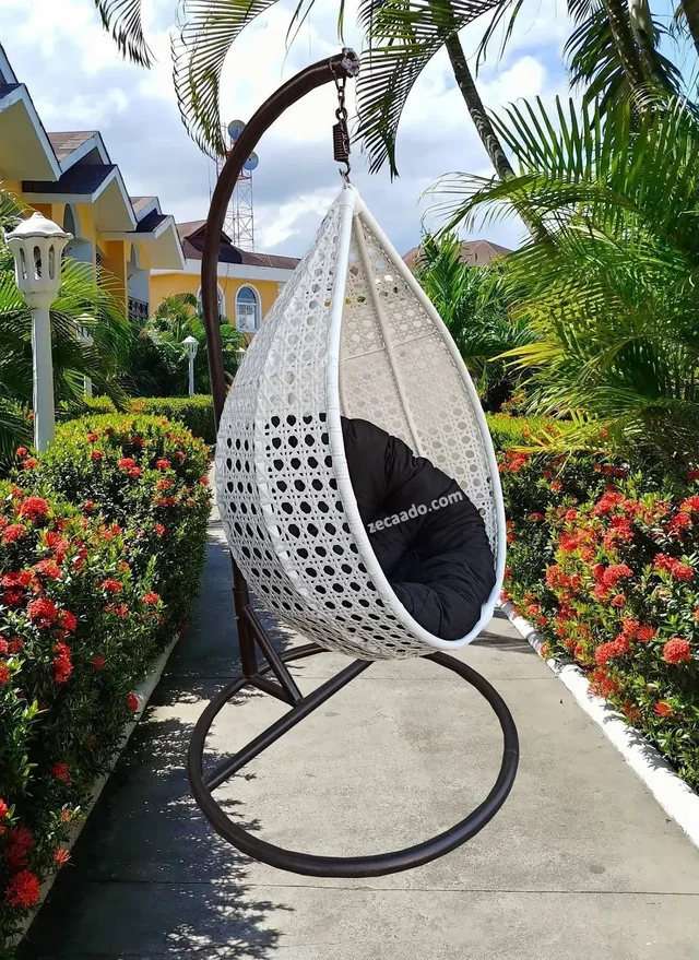 Zecado Bucket Swing Chair for garden & outdoor in White with Black Cushion - White