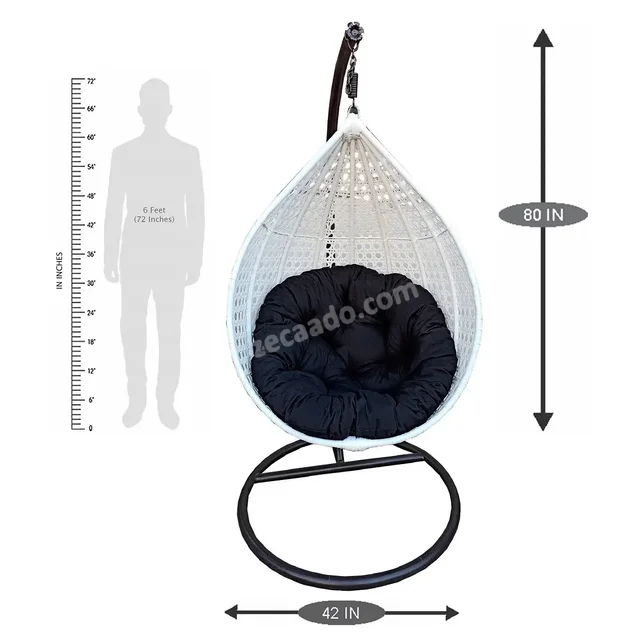 Zecado Bucket Swing Chair for garden & outdoor in White with Black Cushion - White