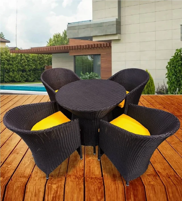 Zecado Choco Mocha 4 Seater Patio Coffee Table Set in Brown Corduroy Finish with Yellow Cushion - Brown, Yellow