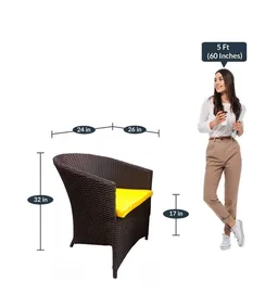 Zecado Choco Mocha 4 Seater Patio Coffee Table Set in Brown Corduroy Finish with Yellow Cushion - Brown, Yellow