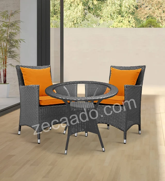 Zecado Elvis 2 Seater Wicker Lawn Chair Set in Grey Corduroy Finish with Orange Cushions - Grey, Orange