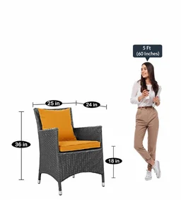 Zecado Elvis 2 Seater Wicker Lawn Chair Set in Grey Corduroy Finish with Orange Cushions - Grey, Orange