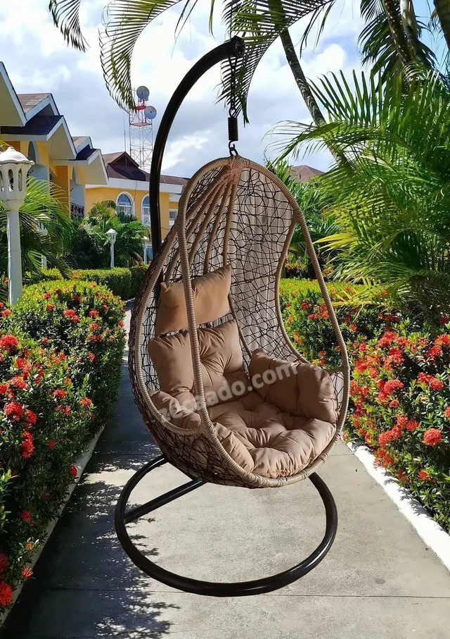 Zecado Nike Garden swing chair in Brown & Fawn with Fawn Sofa Cushion - Black