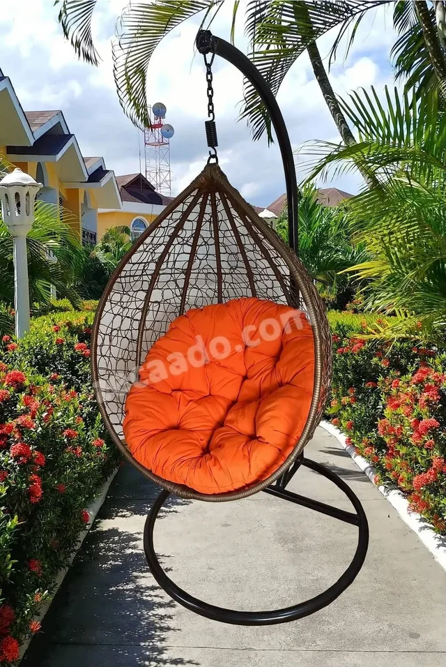 Zecado Spider Swing Chair for Garden & Outdoor in Gold with Orange Cushion - Orange